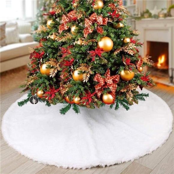 Christmas Tree Skirt, 48"  White Soft Faux Fur Tree Skirts Plush Christmas Decor - Picture 1 of 7